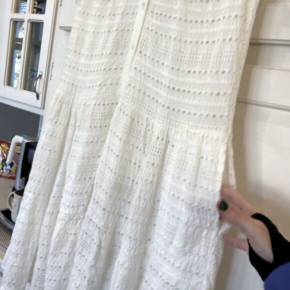 Dylan White Eyelet Cottage Core Flutter Sleeve Dress with Pockets Size Medium - Picture 6 of 12